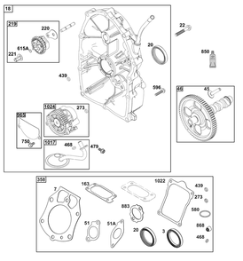 Crankcase Cover/Sump Group Diagram and Parts List for 61E377-0053-J1 400000 - 699999 Briggs and Stratton Engine